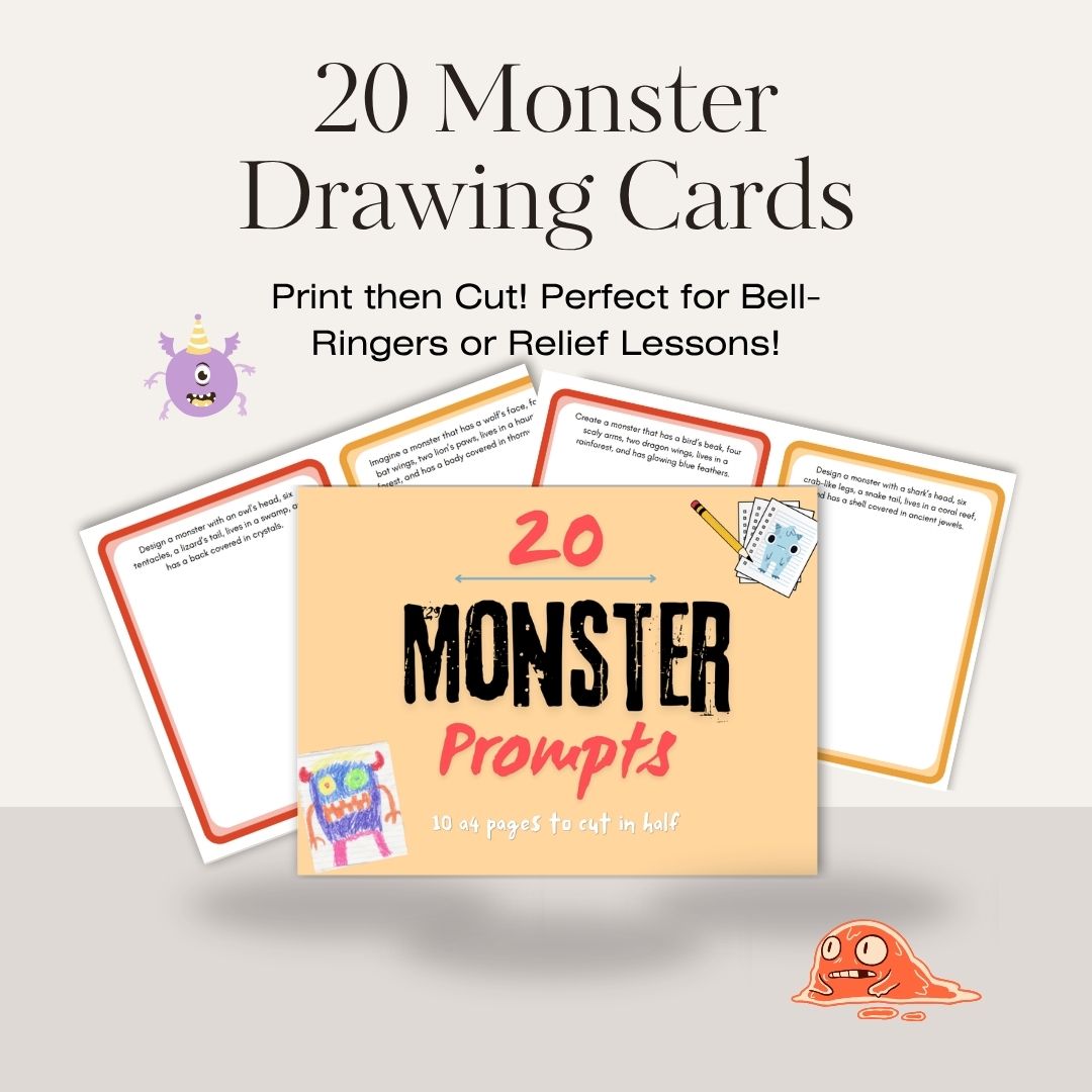 20 Monster Art Challenge Do-Nows | Download and Print Cards for Art Classes