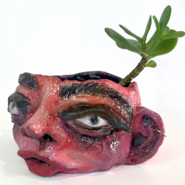 Plant Pot Head Sculpture "Mr Pink"