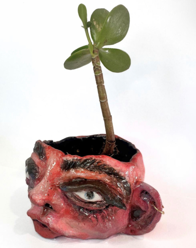 Plant Pot Head Sculpture "Mr Pink"