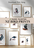 New Zealand Bird Art Printables Set of 8 | Hand Painted (Digital Download)